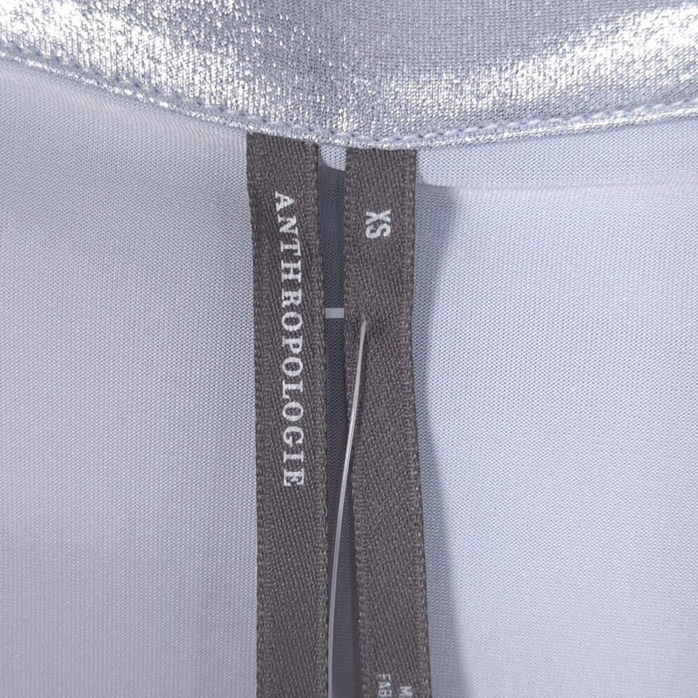 ANTHROPOLOGIE New Women's Top Blouse XS Metallic Silver Ruched Button Stretch - Picture 2 of 9